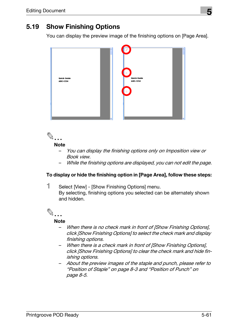 19 show finishing options, Show finishing options -61 | Konica Minolta Printgroove User Manual | Page 179 / 239