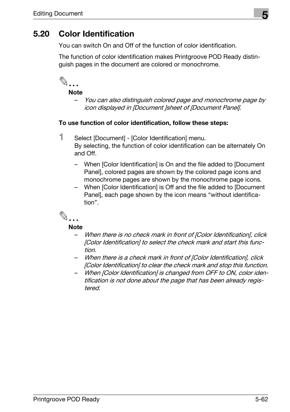 20 color identification, Color identification -62 | Konica Minolta Printgroove User Manual | Page 180 / 239