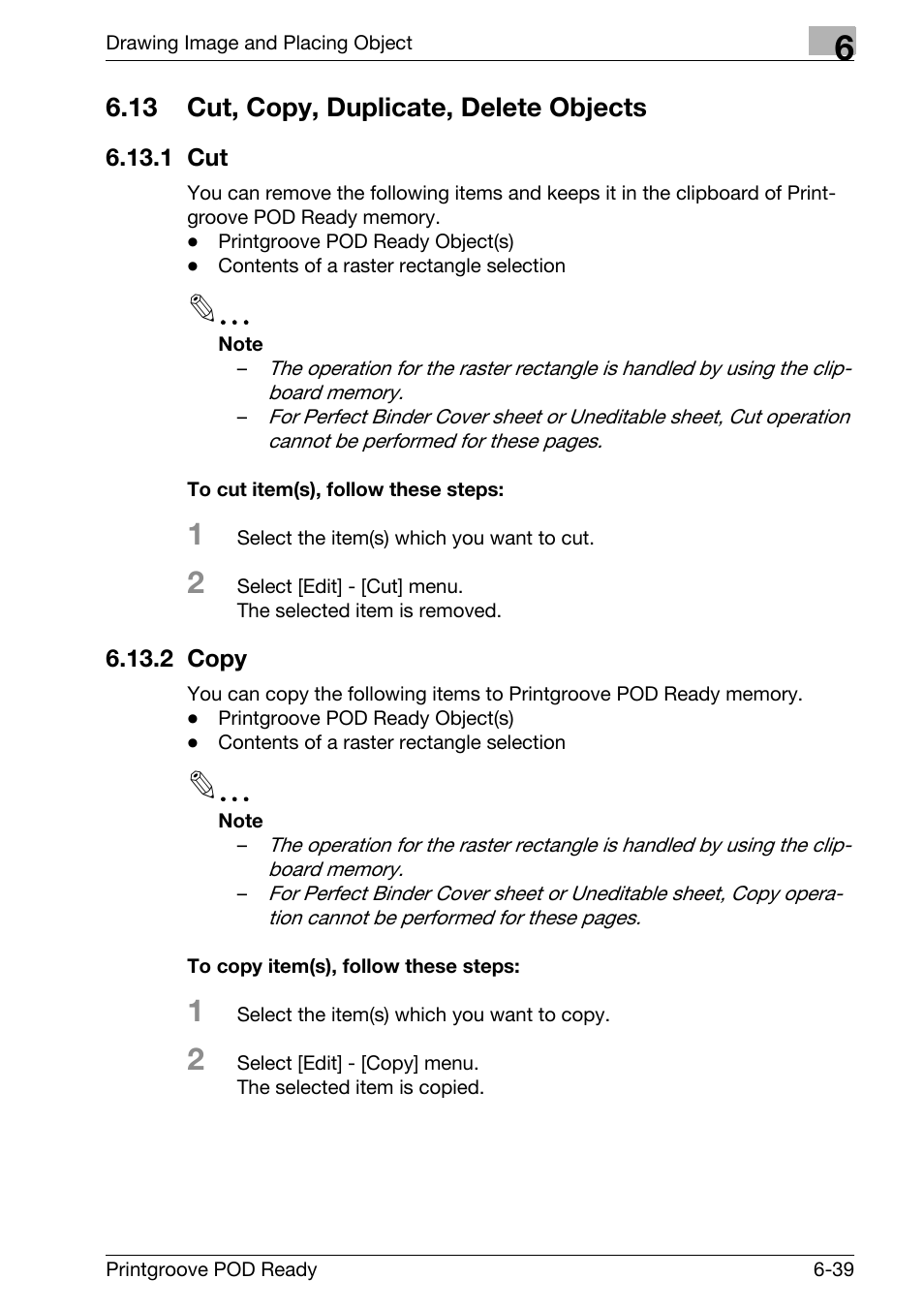 13 cut, copy, duplicate, delete objects, Cut, copy, duplicate, delete objects -39 | Konica Minolta Printgroove User Manual | Page 219 / 239