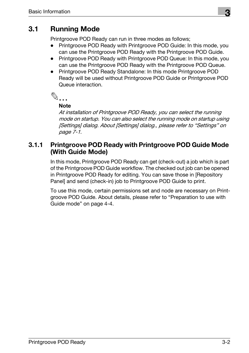 1 running mode, Running mode -2 | Konica Minolta Printgroove User Manual | Page 23 / 239