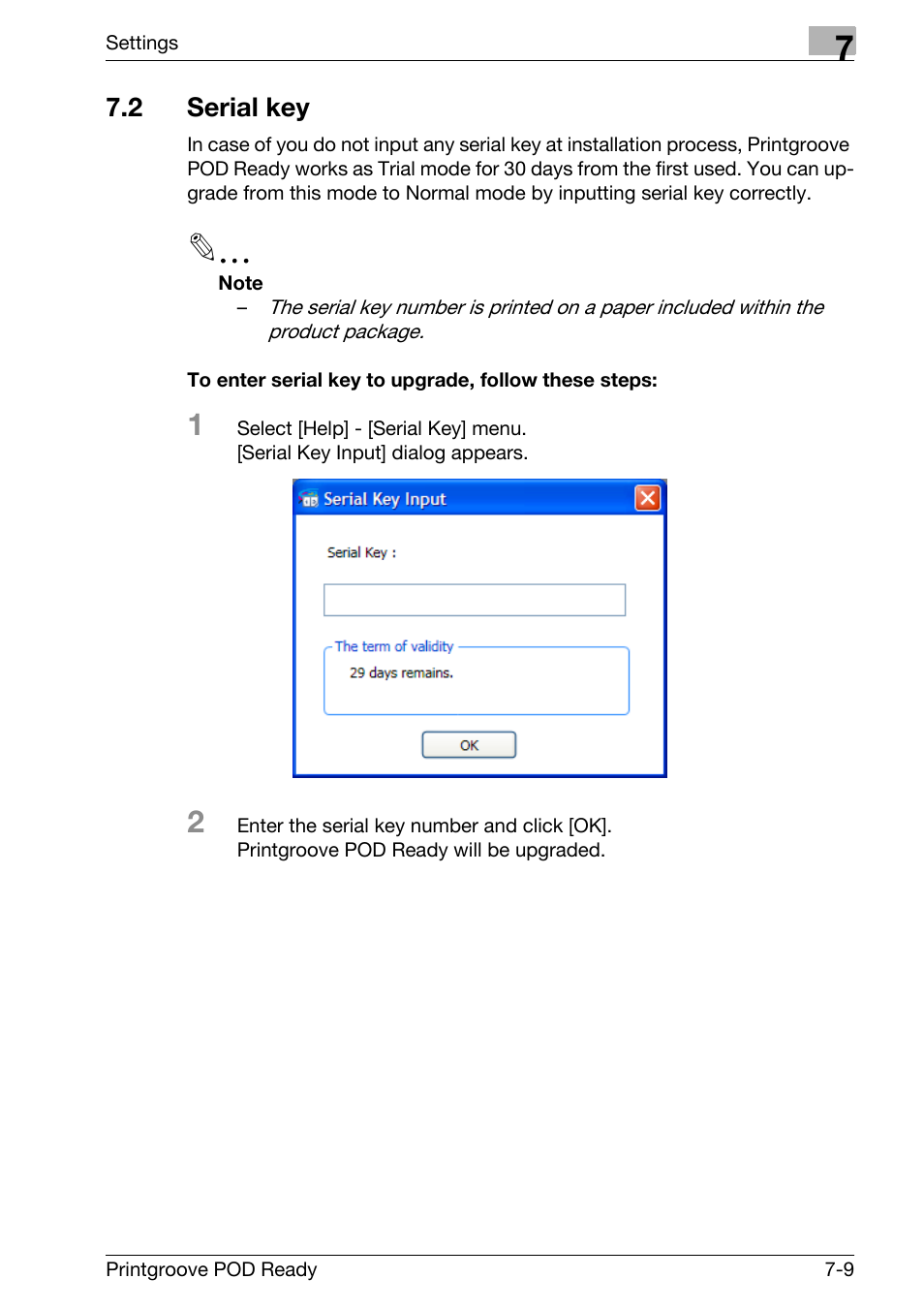 2 serial key, Serial key -9 | Konica Minolta Printgroove User Manual | Page 232 / 239