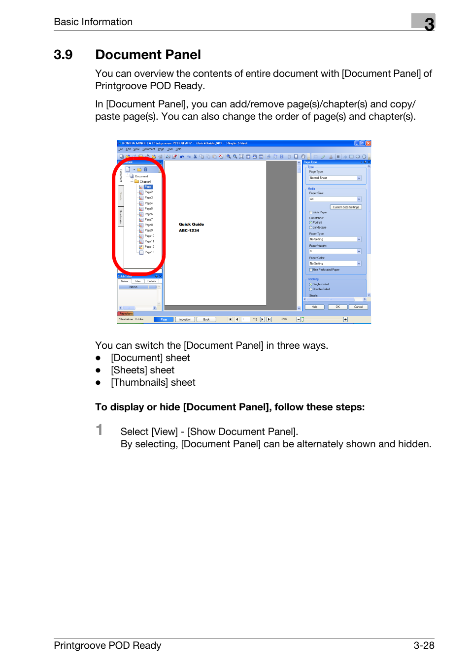 9 document panel, Document panel -28 | Konica Minolta Printgroove User Manual | Page 49 / 239