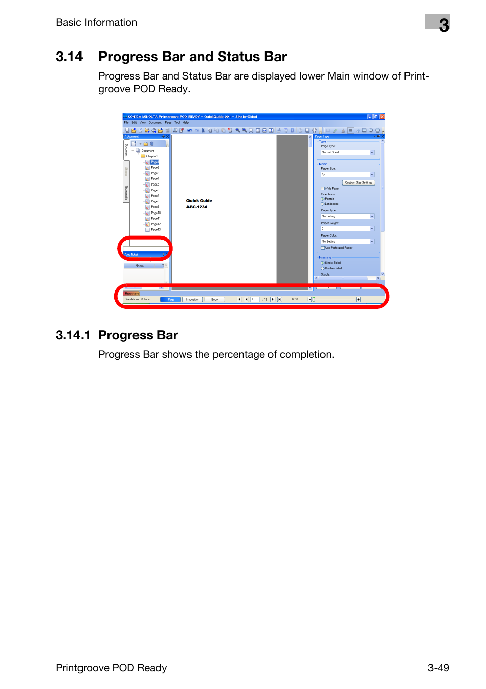 14 progress bar and status bar, Progress bar and status bar -49 | Konica Minolta Printgroove User Manual | Page 70 / 239