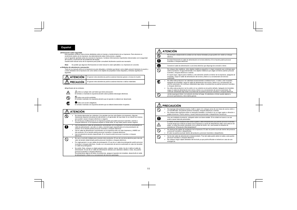 11 español, Atención, Precaución | Konica Minolta pagepro 4650 User Manual | Page 10 / 46