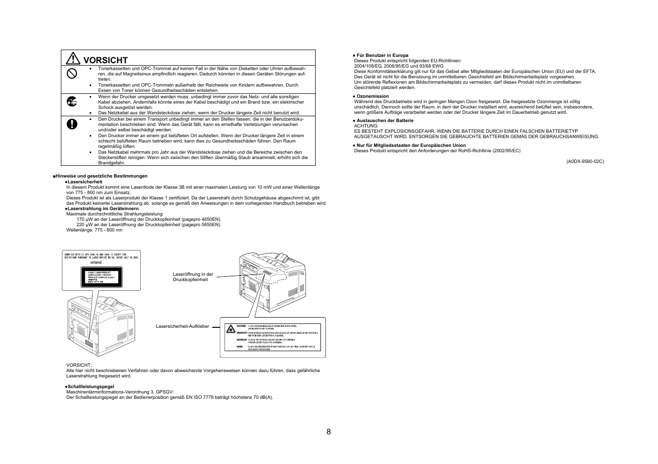 Vorsicht | Konica Minolta pagepro 4650 User Manual | Page 7 / 46