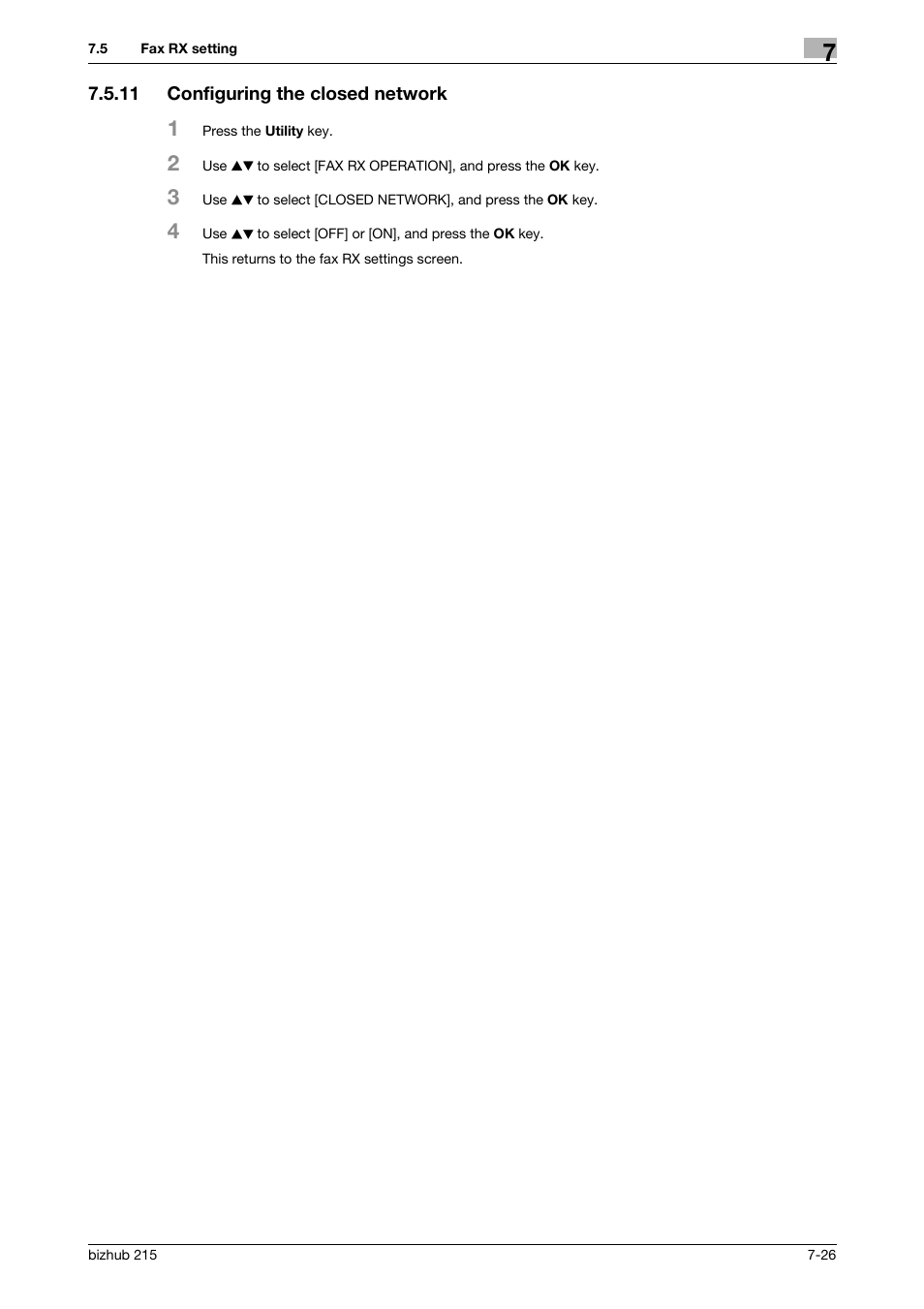 11 configuring the closed network, Configuring the closed network -26 | Konica Minolta Bizhub 215 User Manual | Page 125 / 166