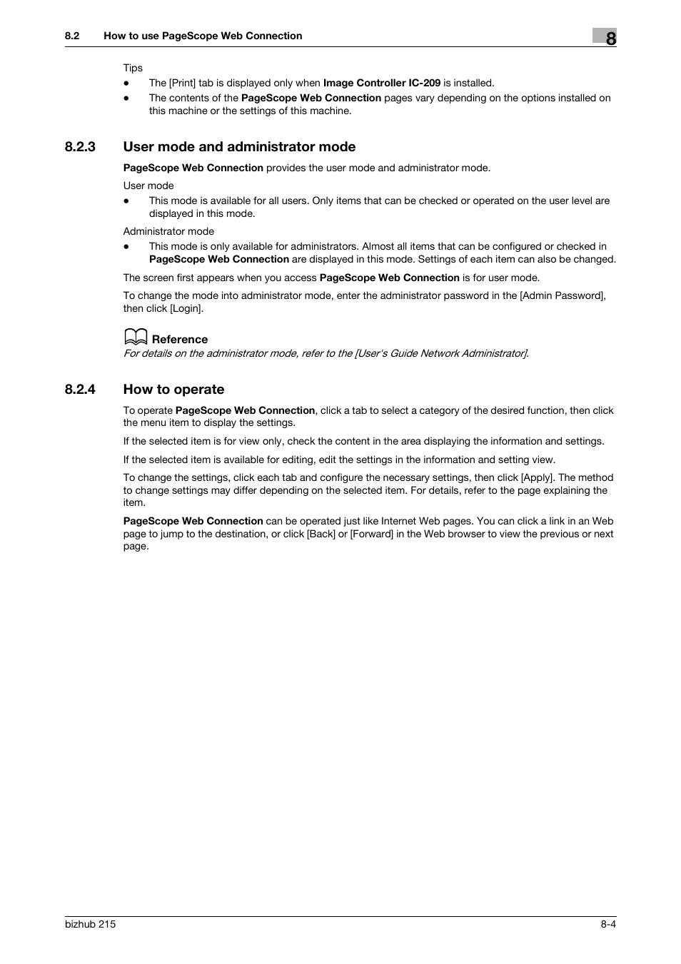 3 user mode and administrator mode, 4 how to operate, User mode and administrator mode -4 | How to operate -4 | Konica Minolta Bizhub 215 User Manual | Page 131 / 166