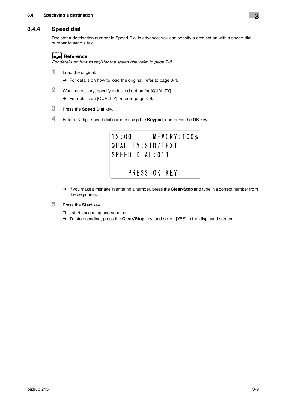 4 speed dial, Speed dial -9, P. 3-9 | Konica Minolta Bizhub 215 User Manual | Page 35 / 166