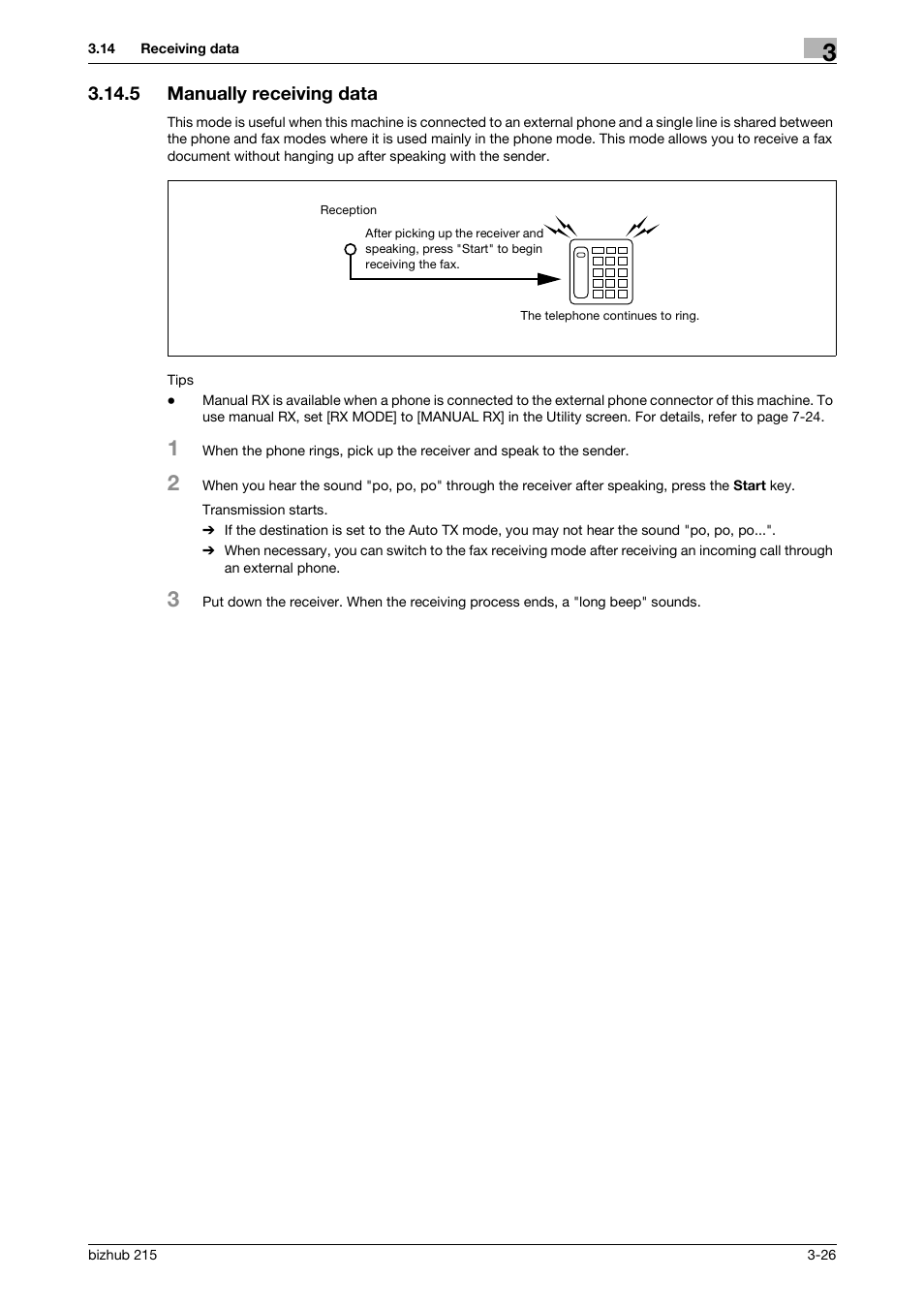 5 manually receiving data, Manually receiving data -26 | Konica Minolta Bizhub 215 User Manual | Page 52 / 166