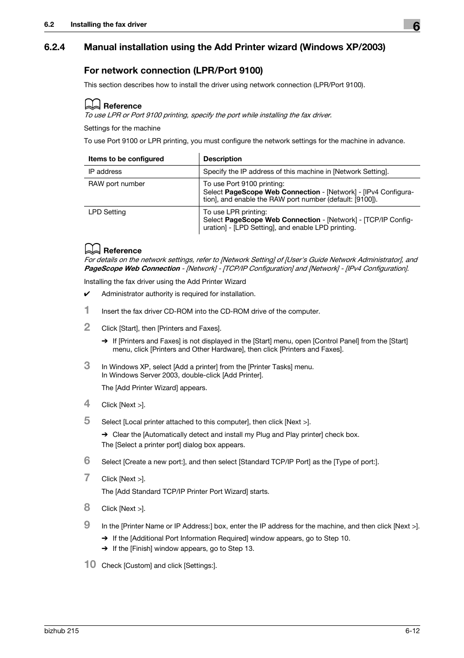 For network connection (lpr/port 9100), P. 6-12 | Konica Minolta Bizhub 215 User Manual | Page 89 / 166