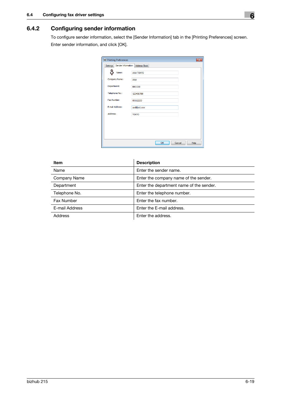 2 configuring sender information, Configuring sender information -19 | Konica Minolta Bizhub 215 User Manual | Page 96 / 166