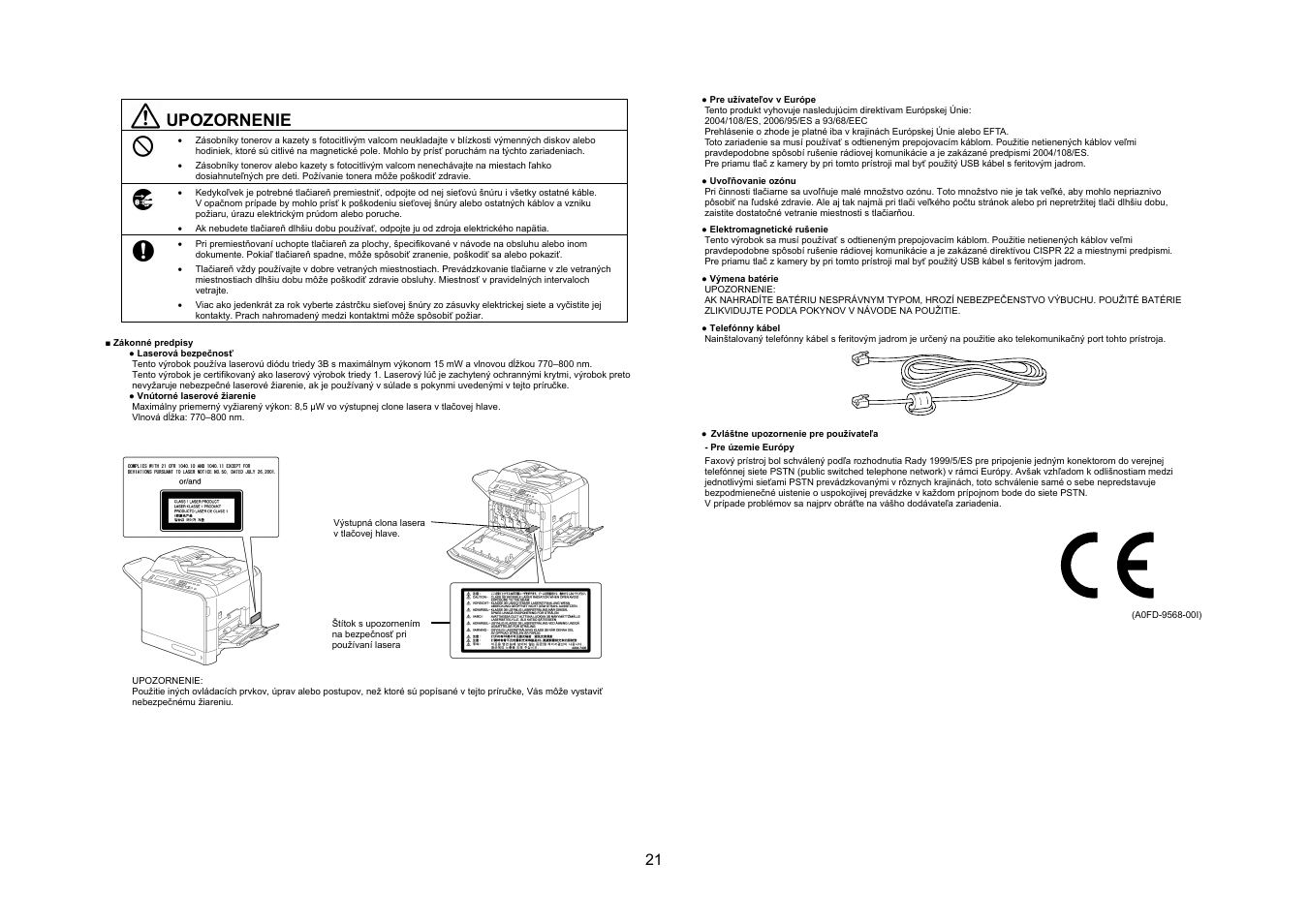 Upozornenie | Konica Minolta bizhub C20 User Manual | Page 22 / 43