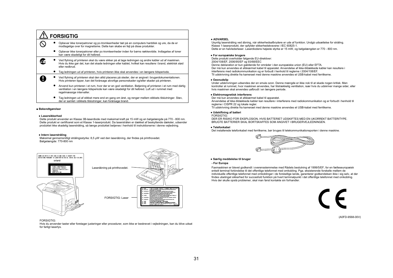 Forsigtig | Konica Minolta bizhub C20 User Manual | Page 32 / 43