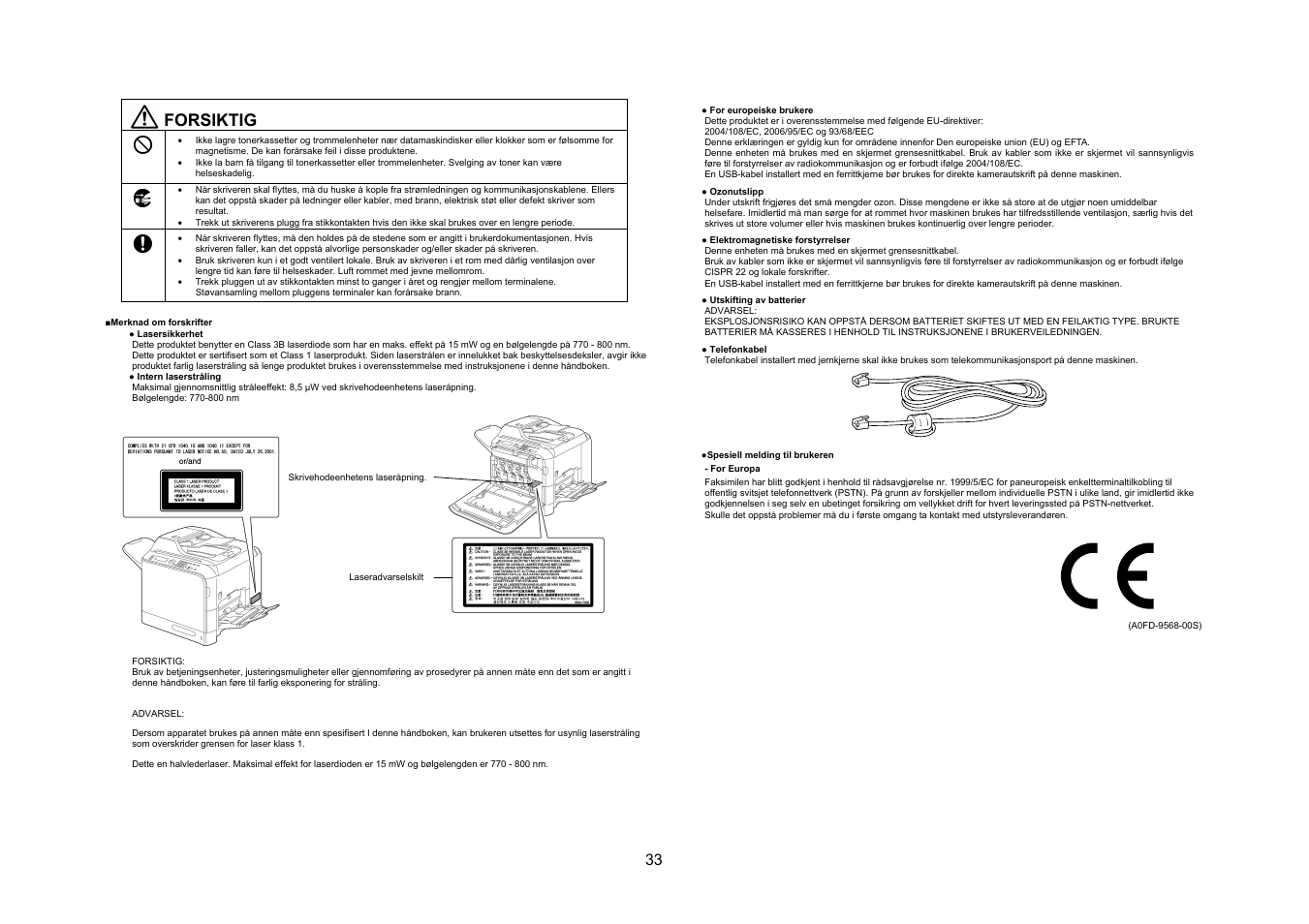 Forsiktig | Konica Minolta bizhub C20 User Manual | Page 34 / 43