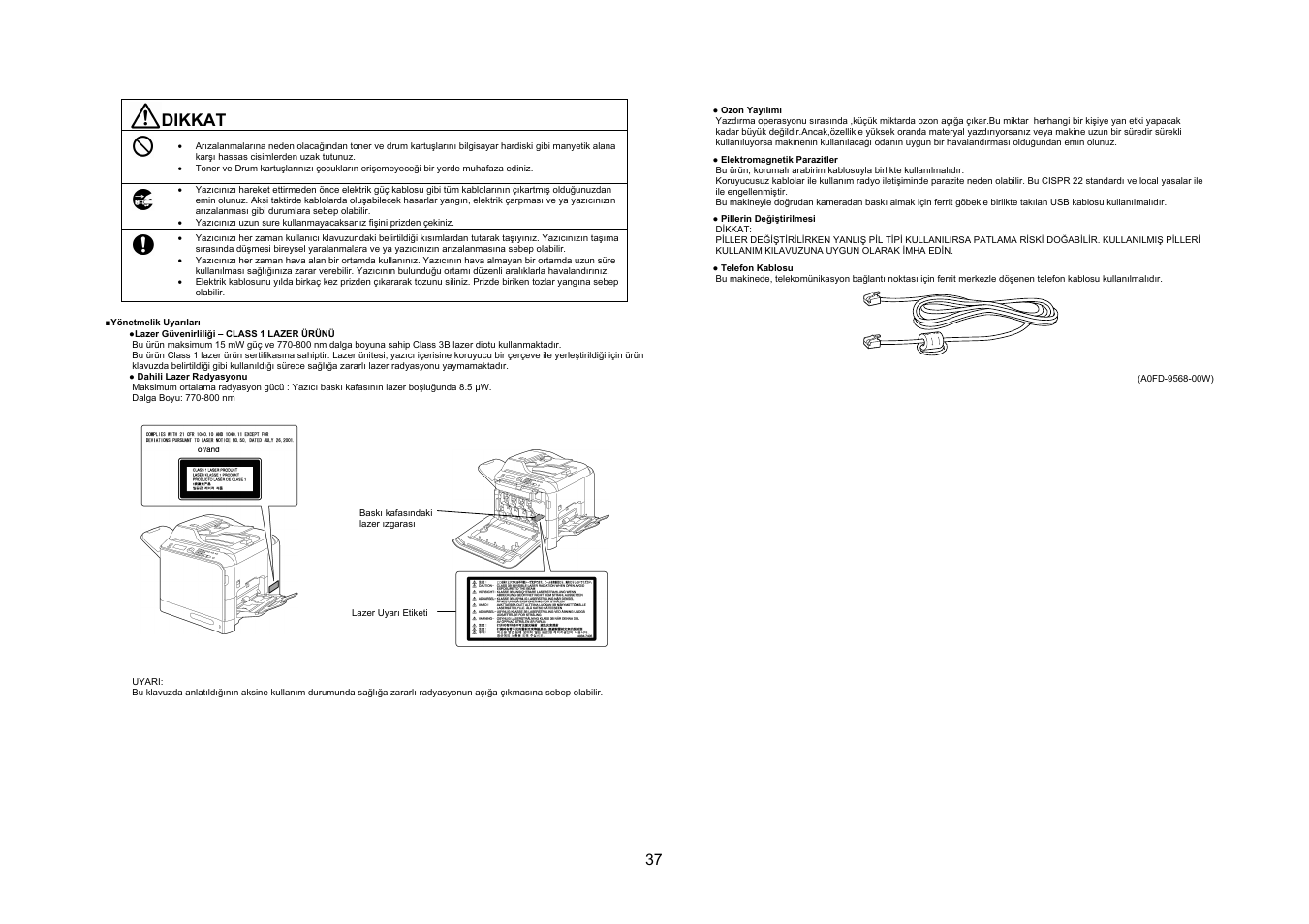 Dikkat | Konica Minolta bizhub C20 User Manual | Page 38 / 43