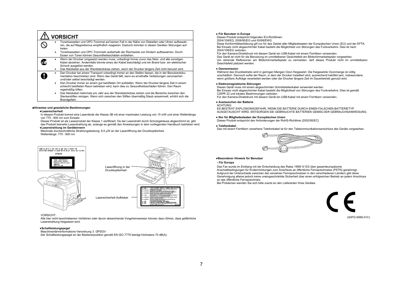 Vorsicht | Konica Minolta bizhub C20 User Manual | Page 8 / 43