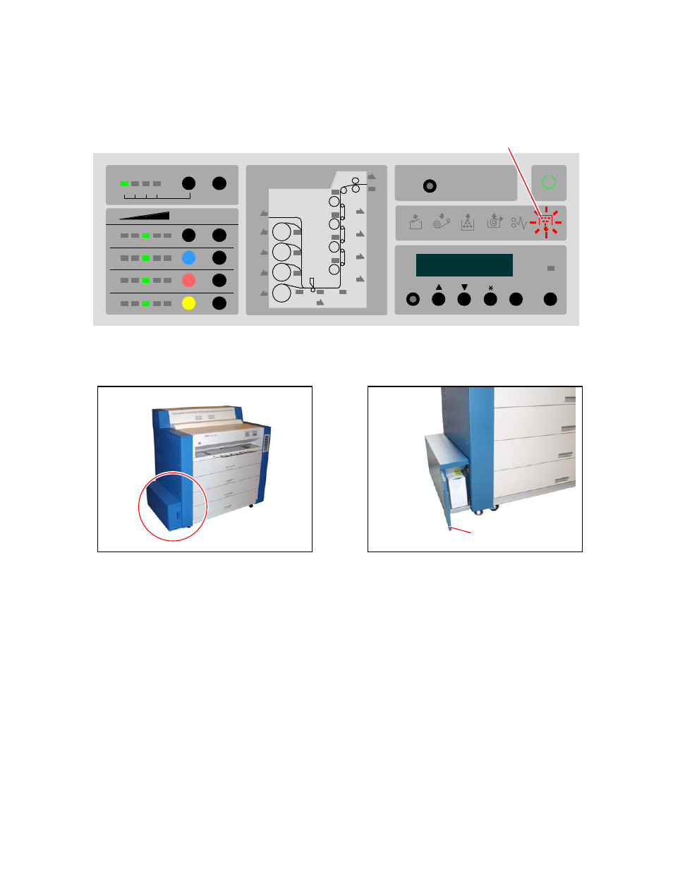 Replacing the toner waste box, 6 replacing the waste toner box, Waste toner door | Konica Minolta KIP Color 80 User Manual | Page 39 / 150