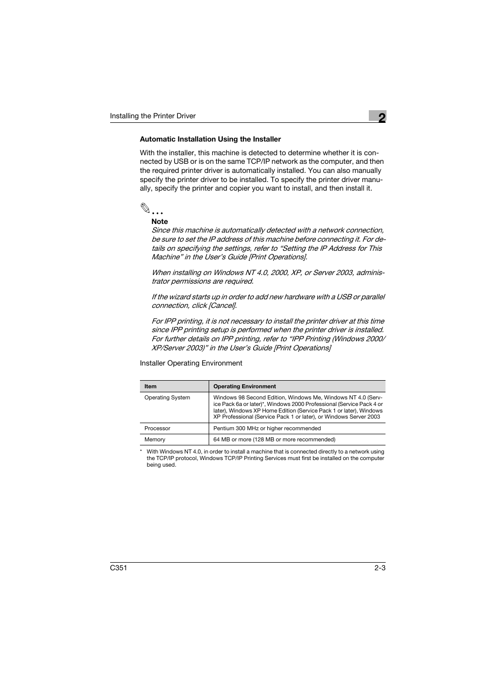 Automatic installation using the installer, Automatic installation using the installer -3 | Konica Minolta BIZHUB C351 User Manual | Page 28 / 90