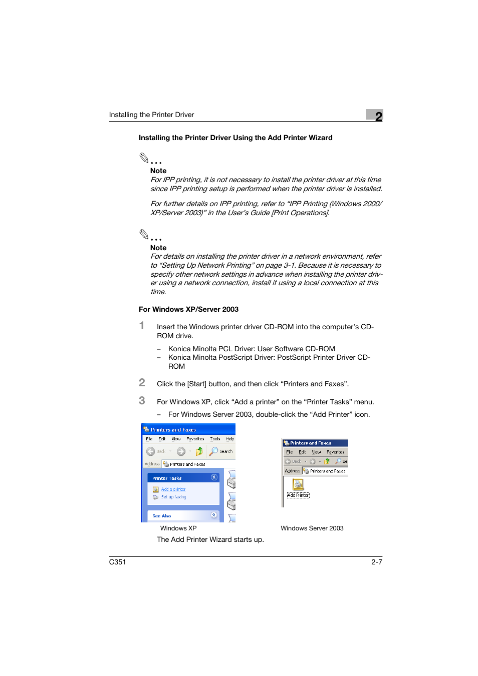 For windows xp/server 2003 | Konica Minolta BIZHUB C351 User Manual | Page 32 / 90