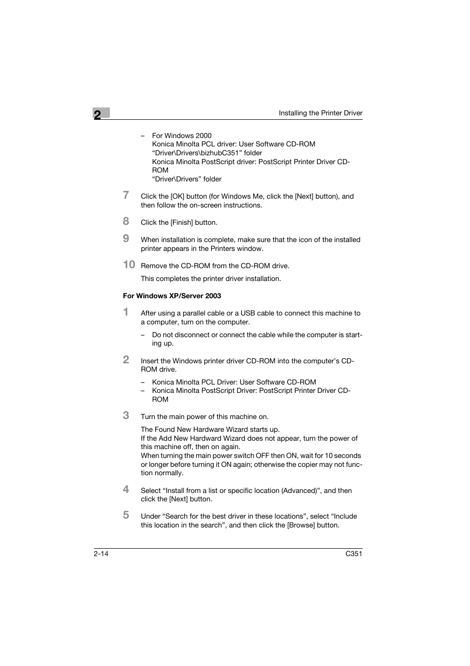 For windows xp/server 2003, For windows xp/server 2003 -14 | Konica Minolta BIZHUB C351 User Manual | Page 39 / 90