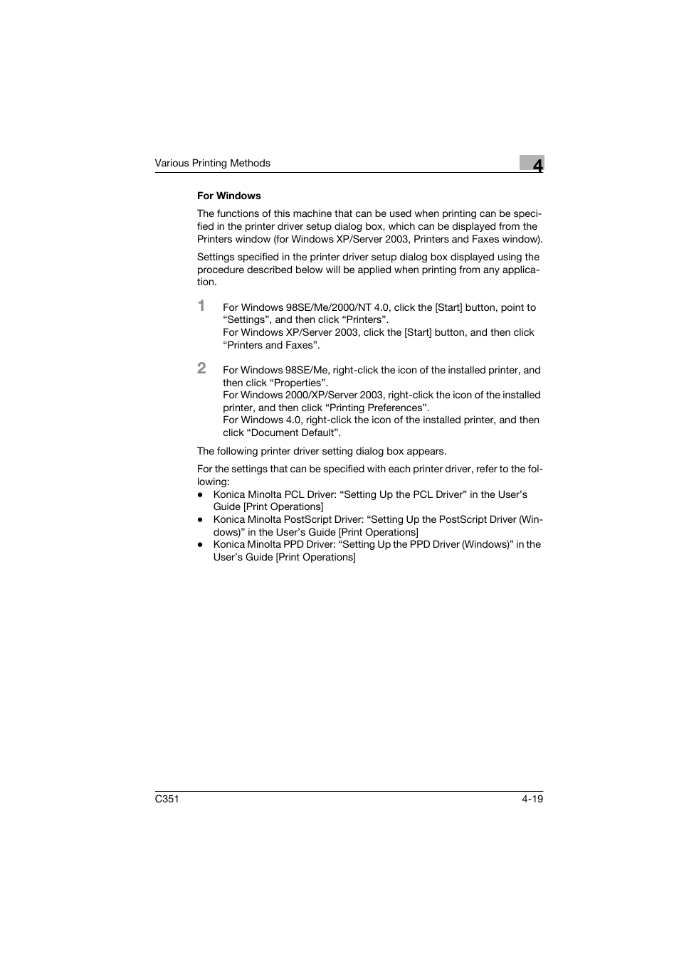 For windows, For windows -19 | Konica Minolta BIZHUB C351 User Manual | Page 72 / 90