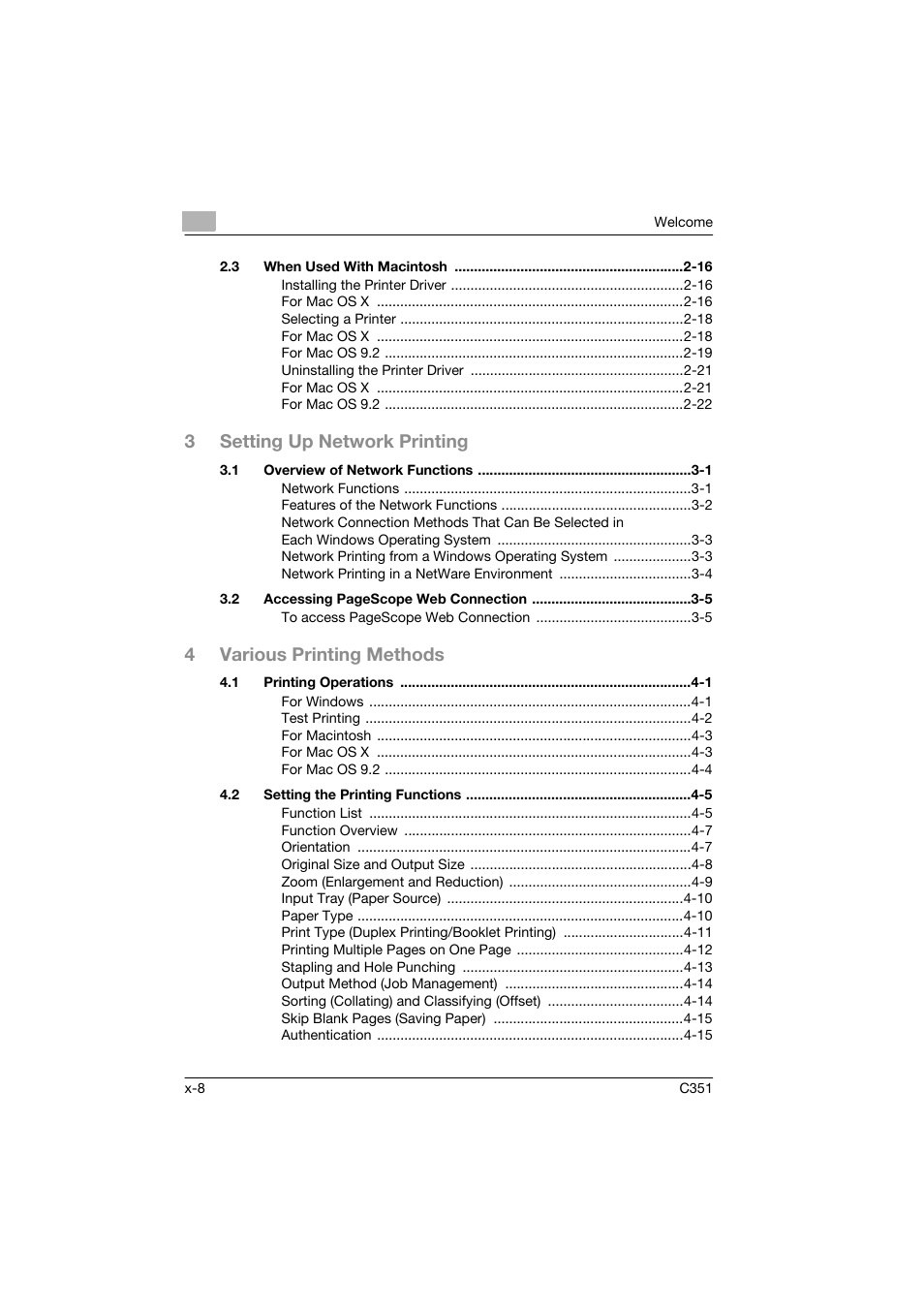 3setting up network printing, 4various printing methods | Konica Minolta BIZHUB C351 User Manual | Page 9 / 90