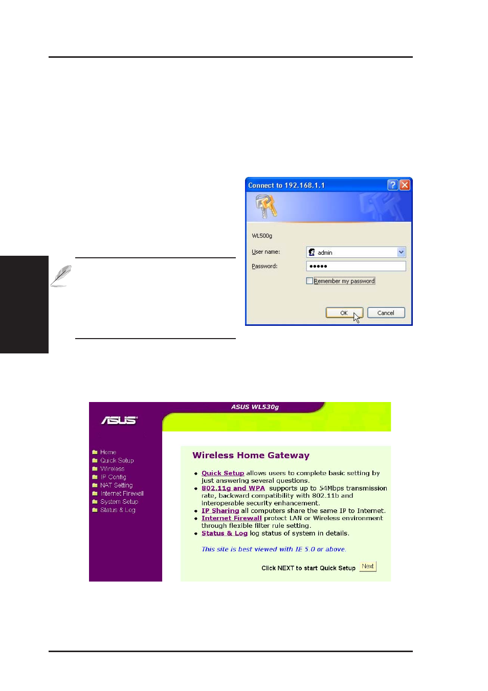 Chapter 3 - software configuration | Asus WL-530g User Manual | Page 24 / 73