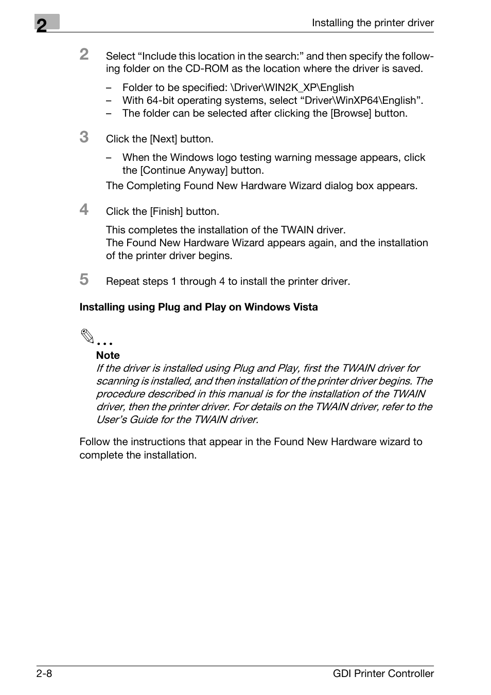 Installing using plug and play on windows vista, Installing using plug and play on windows vista -8 | Konica Minolta bizhub 181 User Manual | Page 21 / 92