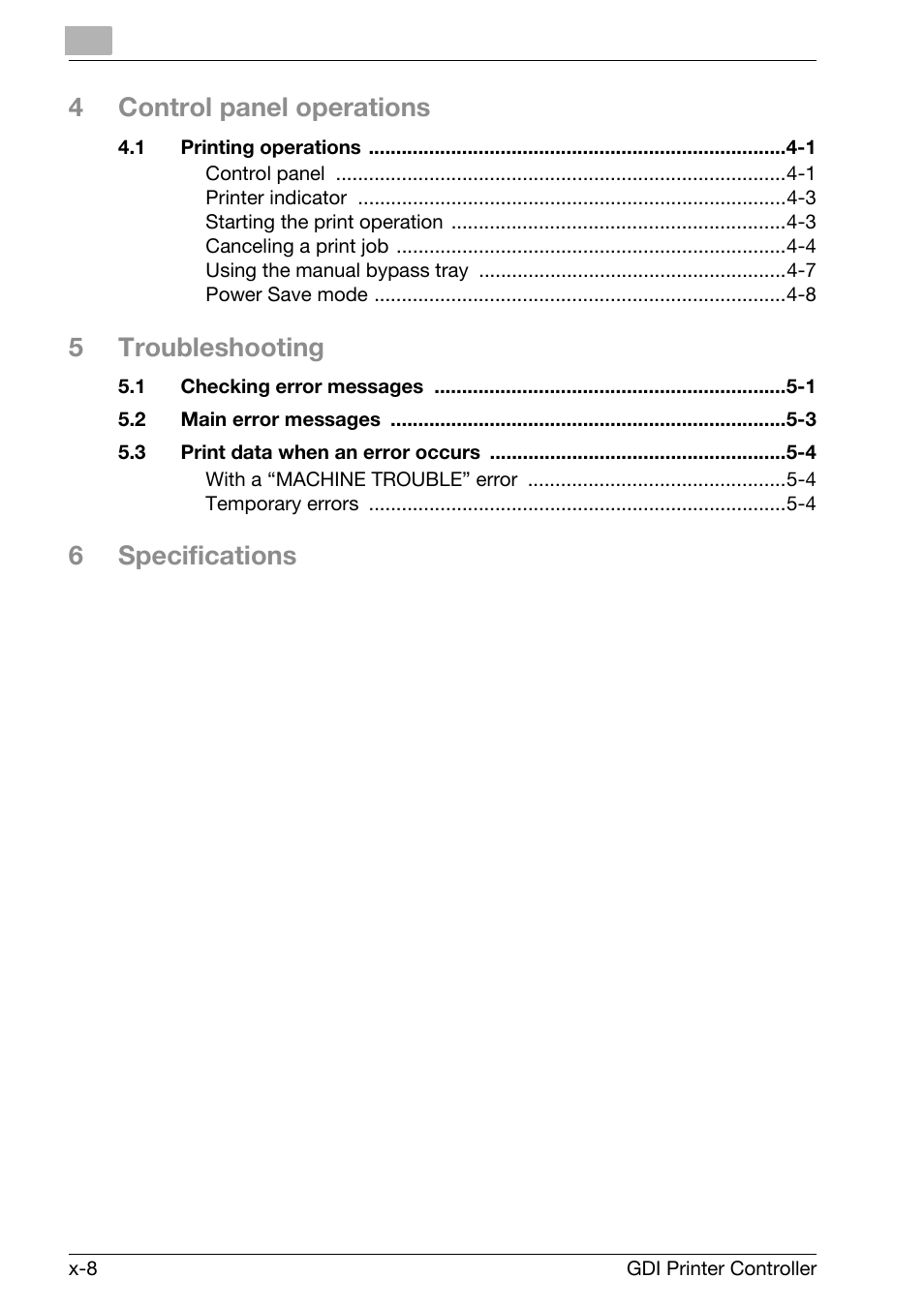 4control panel operations, 5troubleshooting, 6specifications | Konica Minolta bizhub 181 User Manual | Page 9 / 92