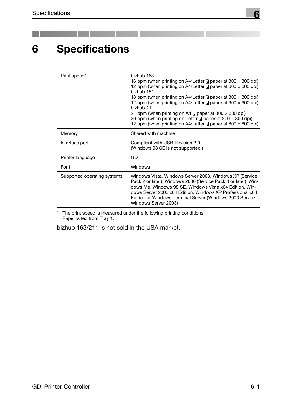 6 specifications, Specifications, 6specifications | Konica Minolta bizhub 181 User Manual | Page 90 / 92