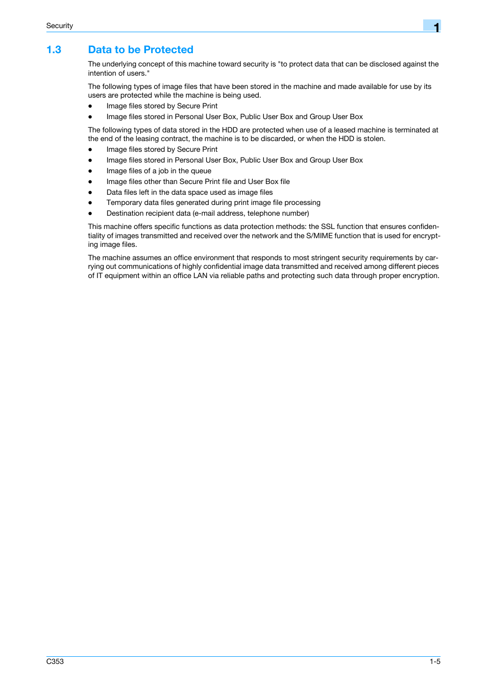 3 data to be protected, Data to be protected -5 | Konica Minolta bizhub C353 User Manual | Page 10 / 186