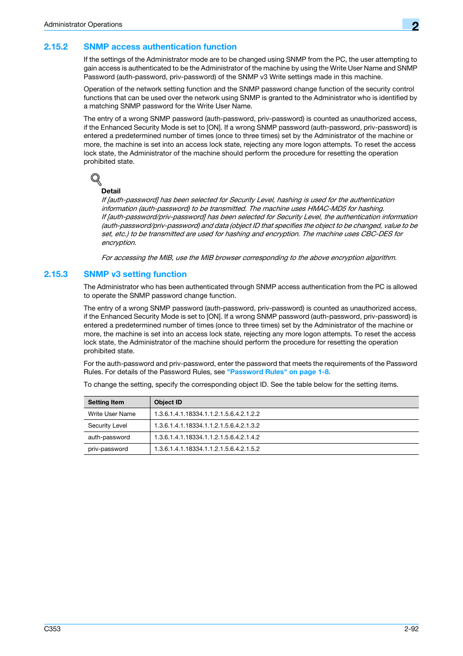 2 snmp access authentication function, 3 snmp v3 setting function, Snmp access authentication function -92 | Snmp v3 setting function -92 | Konica Minolta bizhub C353 User Manual | Page 107 / 186