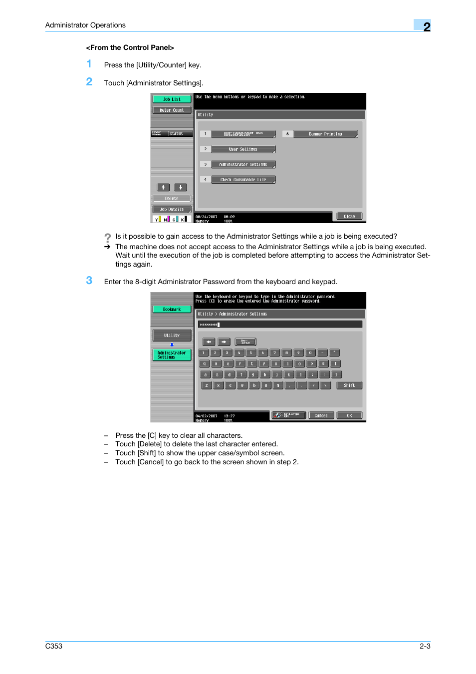 From the control panel, From the control panel> -3 | Konica Minolta bizhub C353 User Manual | Page 18 / 186