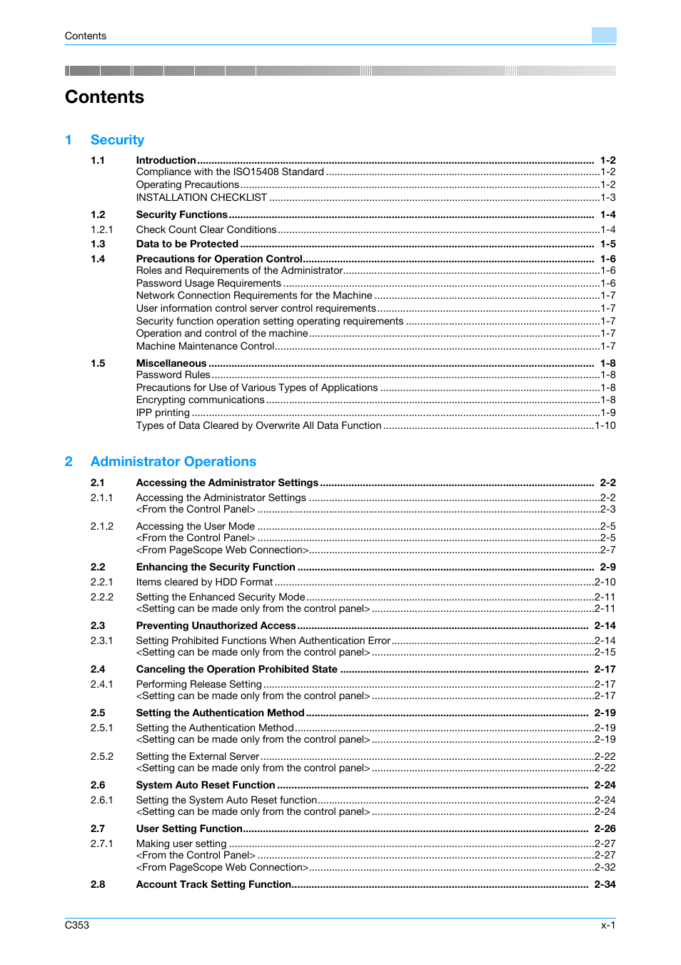 Konica Minolta bizhub C353 User Manual | Page 2 / 186