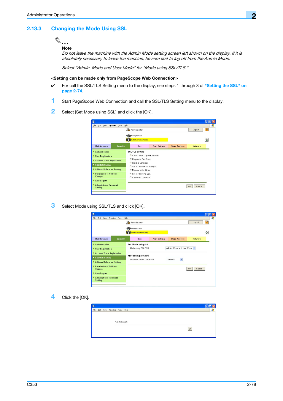 3 changing the mode using ssl | Konica Minolta bizhub C353 User Manual | Page 93 / 186