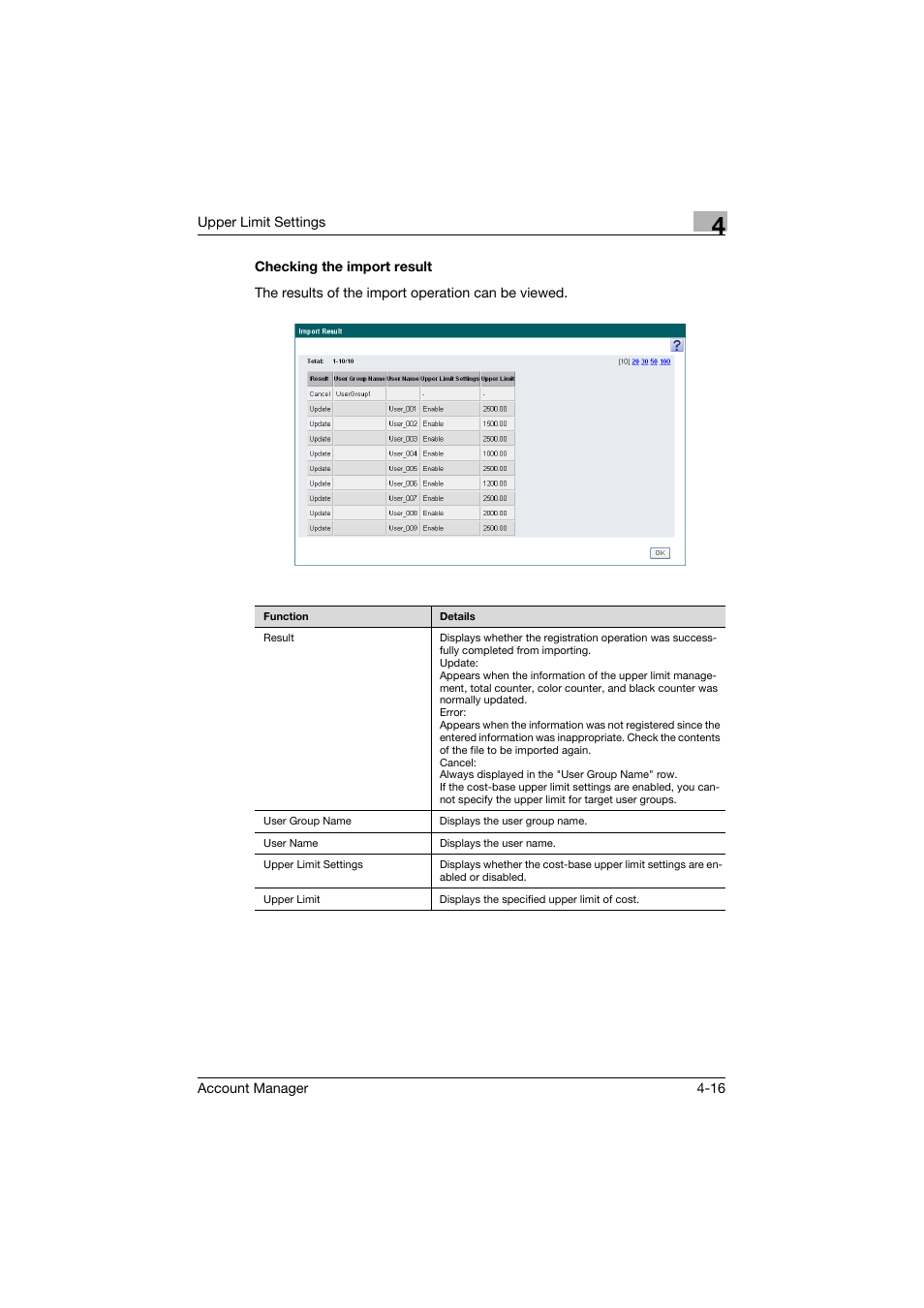 Checking the import result, Checking the import result -16 | Konica Minolta PageScope Enterprise Suite User Manual | Page 24 / 39