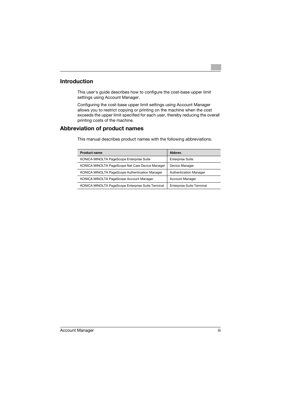 Introduction, Abbreviation of product names | Konica Minolta PageScope Enterprise Suite User Manual | Page 4 / 39