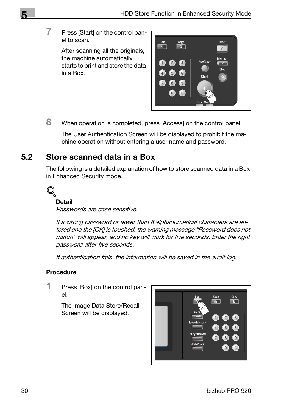 2 store scanned data in a box, Store scanned data in a box | Konica Minolta bizhub PRO 920 User Manual | Page 38 / 76