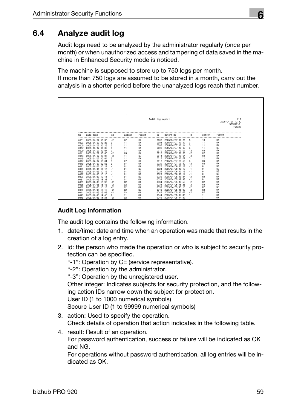 4 analyze audit log, Analyze audit log | Konica Minolta bizhub PRO 920 User Manual | Page 67 / 76