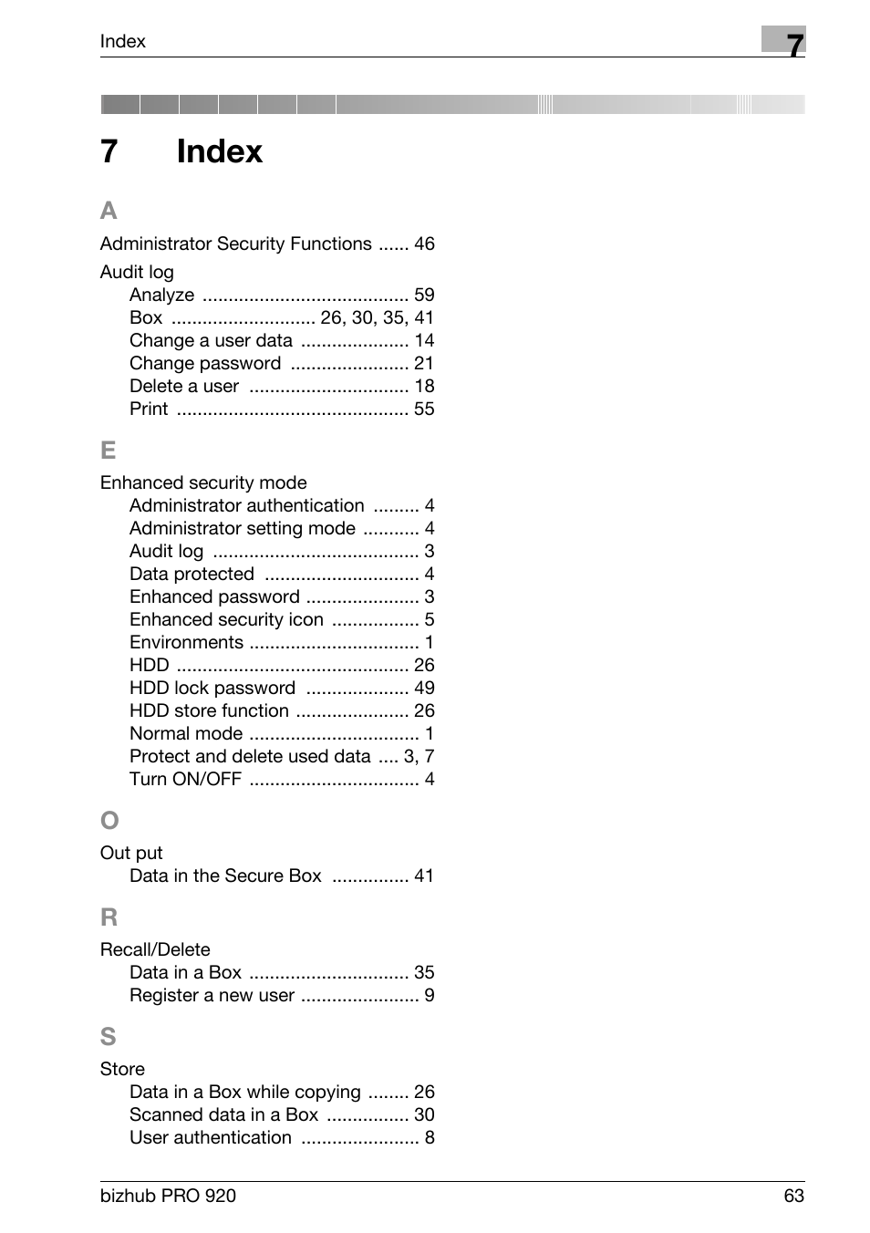 7 index, Index, 7index | Konica Minolta bizhub PRO 920 User Manual | Page 71 / 76