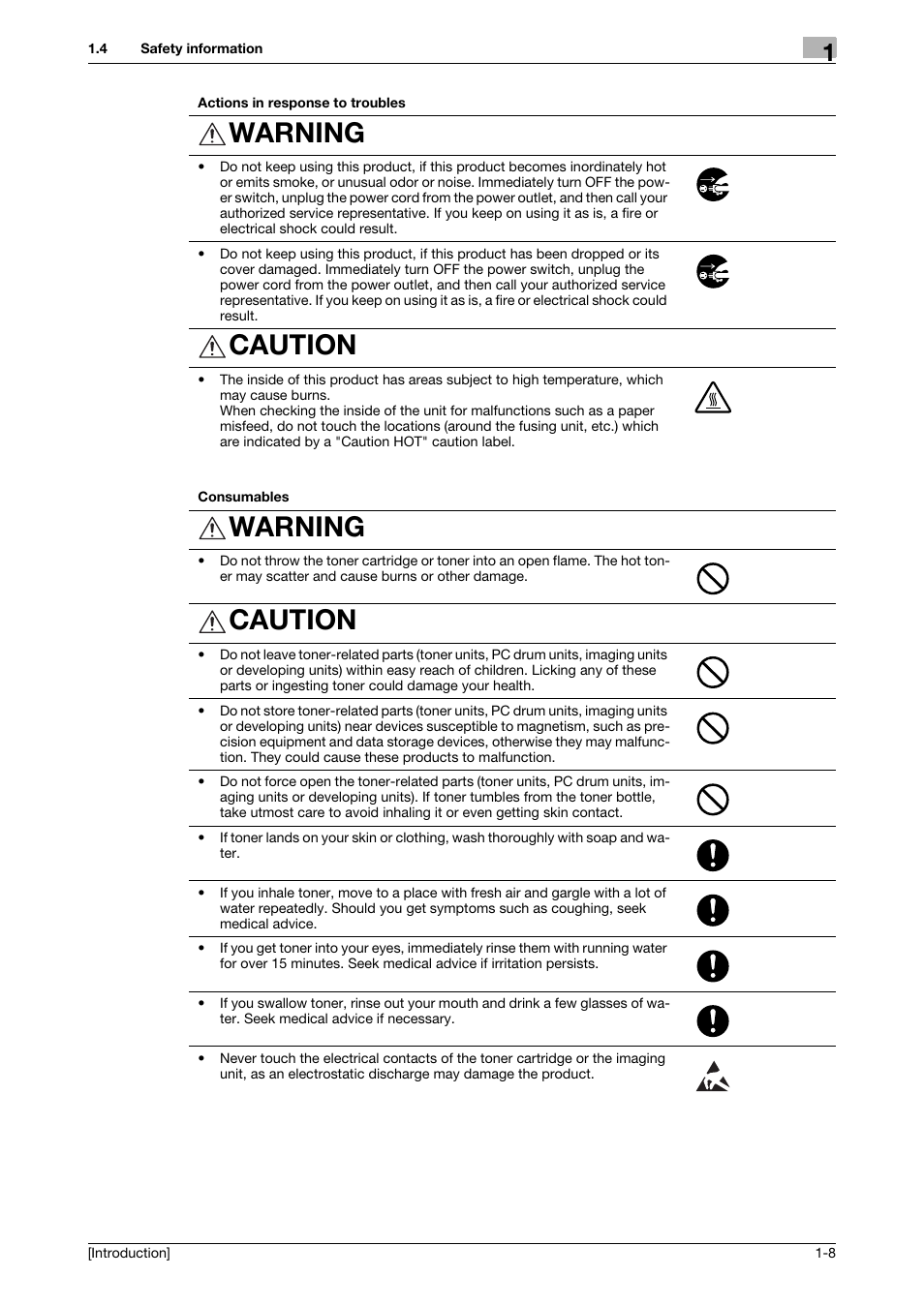 Warning, Caution | Konica Minolta bizhub C3350 User Manual | Page 12 / 91