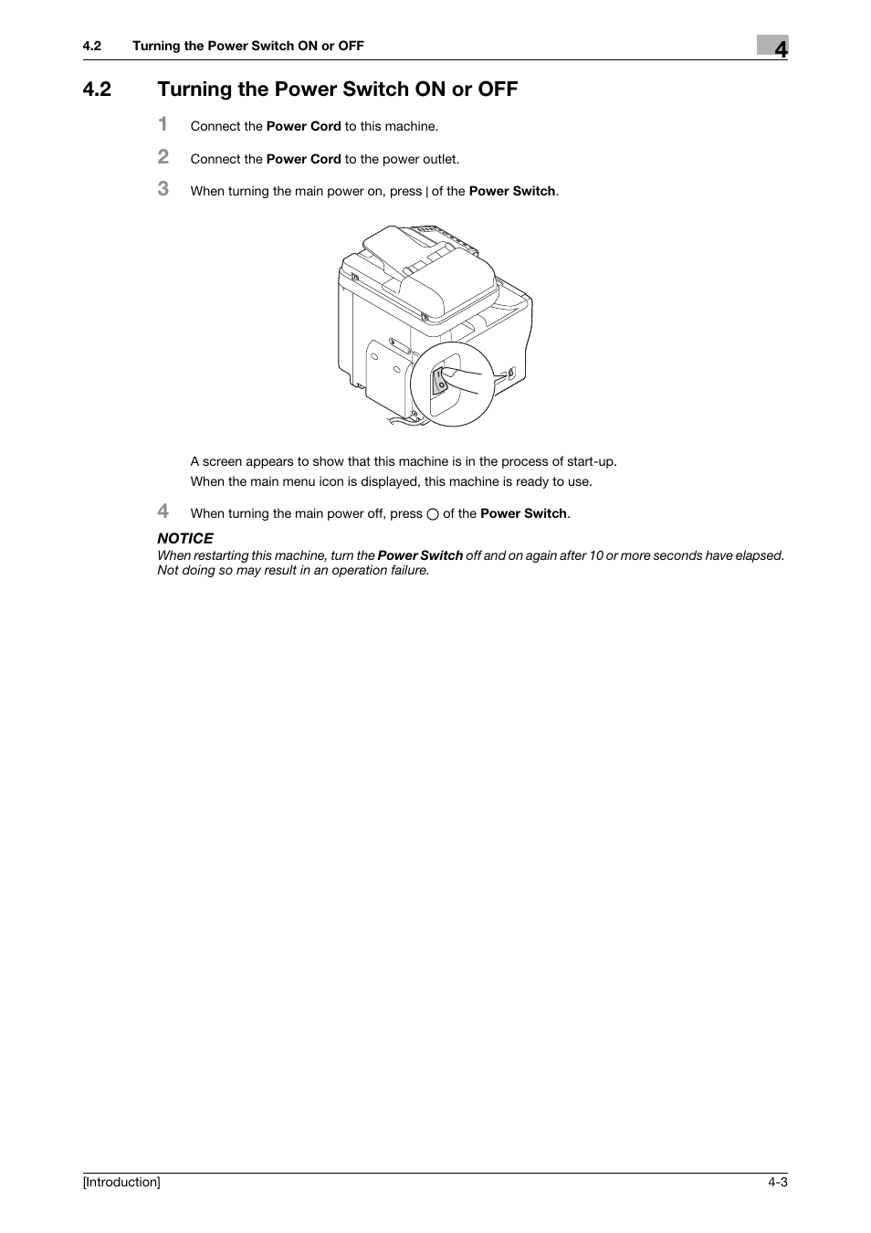 2 turning the power switch on or off, Turning the power switch on or off -3, 2 turning the power switch on or off 1 | Konica Minolta bizhub C3350 User Manual | Page 30 / 91