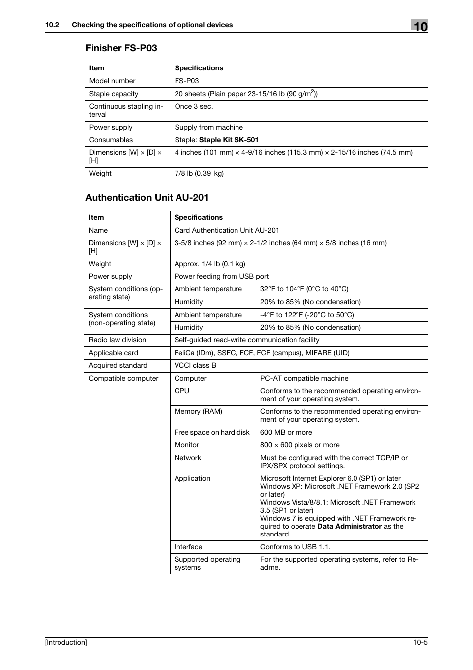 Finisher fs-p03, Authentication unit au-201, Finisher fs-p03 -5 authentication unit au-201 -5 | Konica Minolta bizhub C3350 User Manual | Page 71 / 91