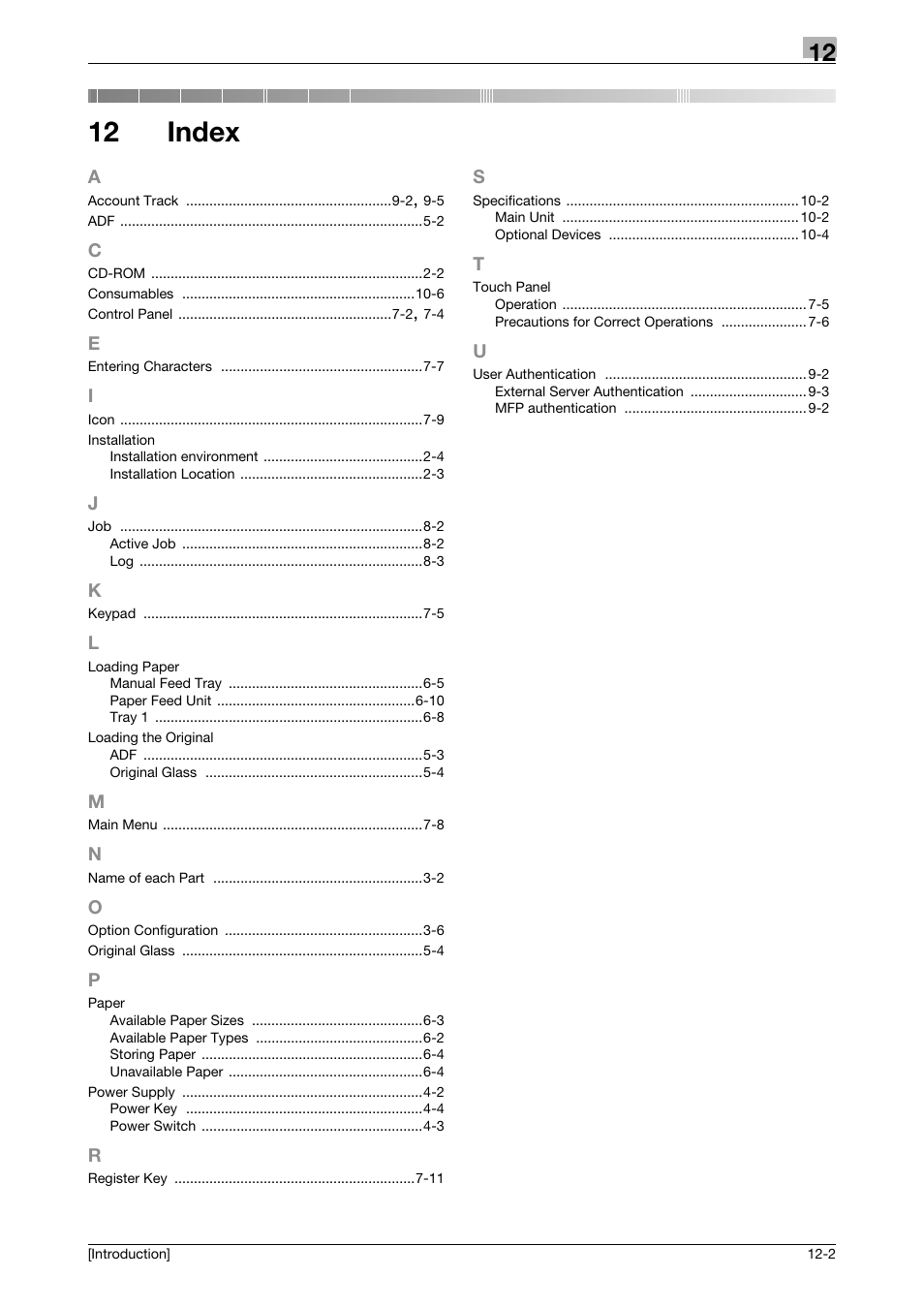 12 index, Index | Konica Minolta bizhub C3350 User Manual | Page 90 / 91