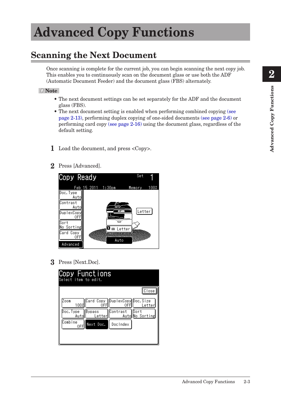 Advanced copy functions, Scanning the next document, Advanced copy functions -3 | Scanning the next document -3 | Konica Minolta bizhub 25 User Manual | Page 20 / 45