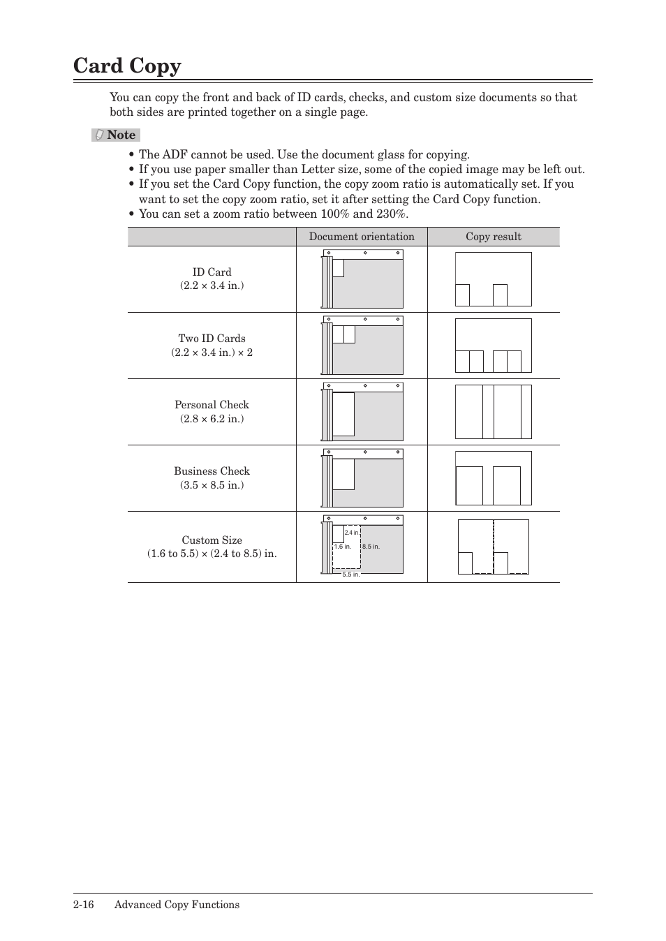 Card copy, Card copy -16 | Konica Minolta bizhub 25 User Manual | Page 33 / 45