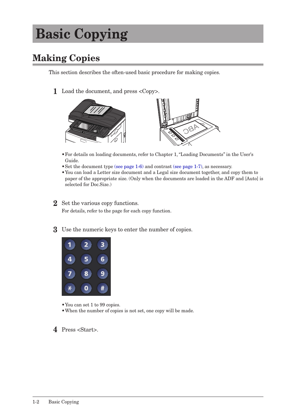 Basic copying, Making copies, Basic copying -2 | Making copies -2 | Konica Minolta bizhub 25 User Manual | Page 7 / 45