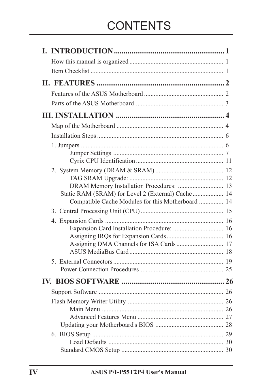 Asus P/I-P55T2P4 User Manual | Page 4 / 64