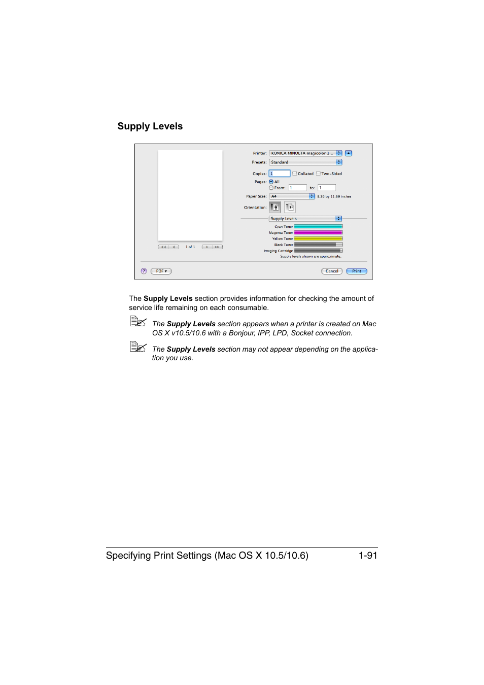 Supply levels, Supply levels -91 | Konica Minolta magicolor 1690MF User Manual | Page 114 / 325