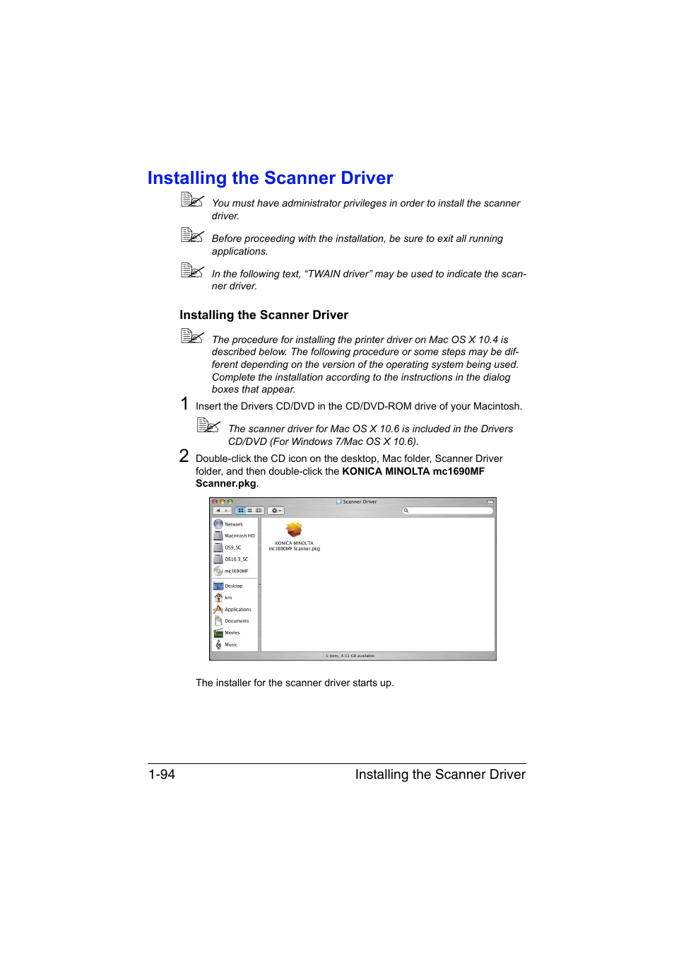 Installing the scanner driver, Installing the scanner driver -94 | Konica Minolta magicolor 1690MF User Manual | Page 117 / 325